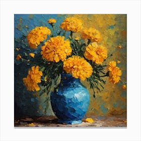 Yellow Flowers In A Blue Vase Canvas Print