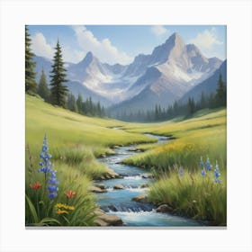 Stream In The Mountains Paintings Art Print Canvas Print