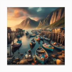 Sunset At A Fishing Village Canvas Print