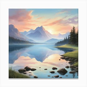 Sunset By The Lake art print Canvas Print