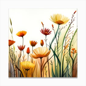 Watercolor Flowers In A Field Canvas Print