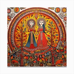 Traditional Painting, Oil On Canvas, Brown Color Madhubani Painting Indian Traditional Style Madhubani Painting Indian Traditional Style Canvas Print