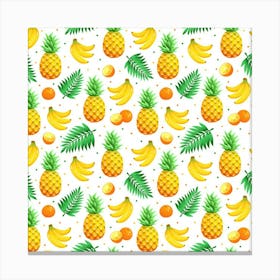Seamless Pattern With Pineapples And Bananas Canvas Print