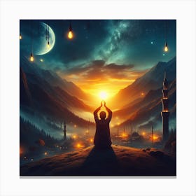 Muslim Man Praying At Night Canvas Print