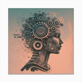 Abstract Portrait Of A Woman With Gears Canvas Print