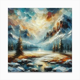 Montain lac oil painting abstract painting art 12 Canvas Print