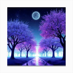 Purple Trees At Night Canvas Print