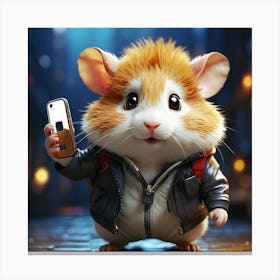 Hamster Holding A Cell Phone 4 Canvas Print