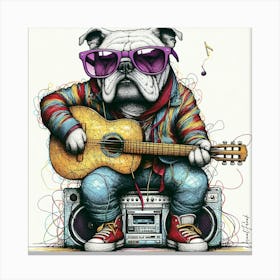 Street Guitarist Bulldog Canvas Print