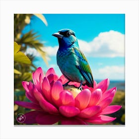 Bird On Lotus Flower Canvas Print