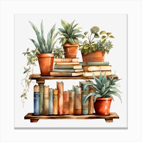 Bookshelf With Plants Canvas Print