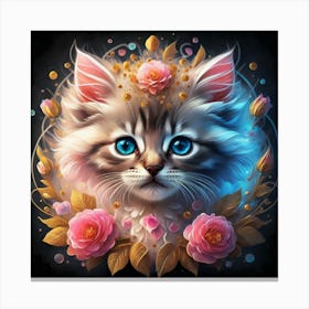 Kitty With Flowers Canvas Print