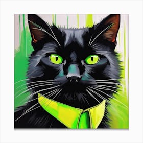 Black Cat With Green Collar Canvas Print