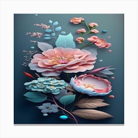 Flowers On A Blue Background Canvas Print