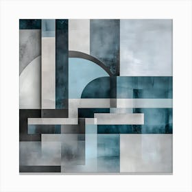 Architectural Reflections - #AbstractArt #GeometricDesign #ModernArt #MinimalistStyle #BlueTones #ArchitecturalInspiration #ContemporaryArt #CleanLines #TexturedCanvas #FyArt Canvas Print