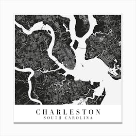Charleston South Carolina Minimal Black Mono Street Map  Square Canvas Print