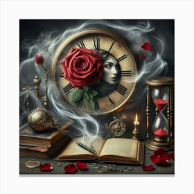 Clock And Roses Canvas Print