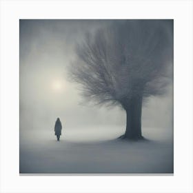 Woman Walking In The Fog Canvas Print