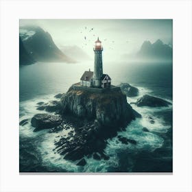 Lighthouse In The Fog Canvas Print