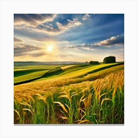 Sunset Over A Wheat Field Canvas Print