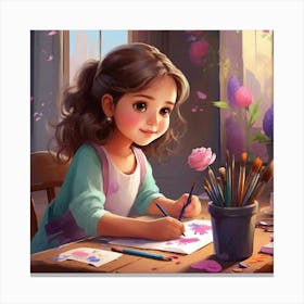 Little Girl Painting Canvas Print