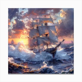 Sailing Ship At Sunset Canvas Print