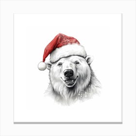 Cheerful Polar Bear In Festive Santa Hat Canvas Print