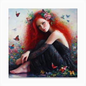 Red Haired Girl With Butterflies Canvas Print