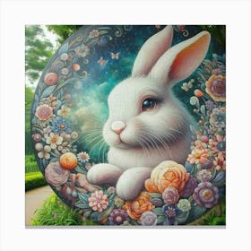 Bunny and flowers around Canvas Print