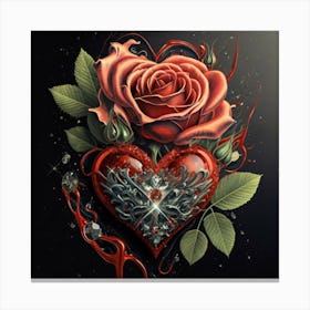 Heart and beautiful red rose 12 Canvas Print