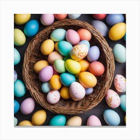 Colorful Easter Eggs In A Basket 1 Canvas Print