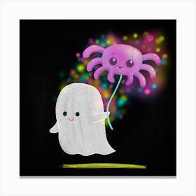 Cute Ghost With Spider Balloon Canvas Print
