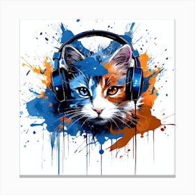 Cat With Headphones Canvas Print