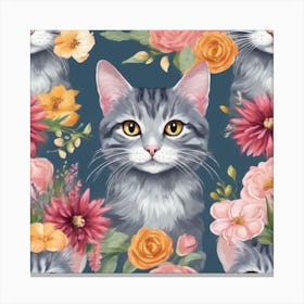 cat with flowers Canvas Print