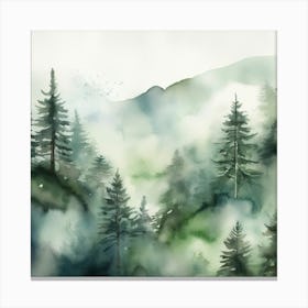 Appalachian Mountains of Misty Pines Watercolor Print of Evergreen Forest..357 Canvas Print