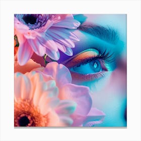 Neon, Pastel Portrait Of A Woman With Flowers Canvas Print