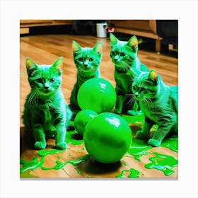 Five Cats Playing With Balls Canvas Print