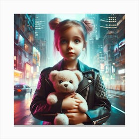 Little Girl With Teddy Bear 17 Canvas Print