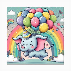 Cartoon Elephant With Balloons Canvas Print