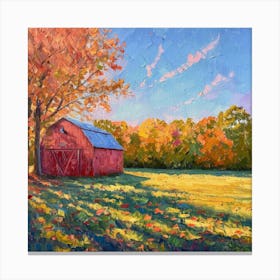 Red Barn In Fall 1 Canvas Print