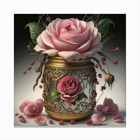 Roses in Antique fuchsia jar 10 Canvas Print