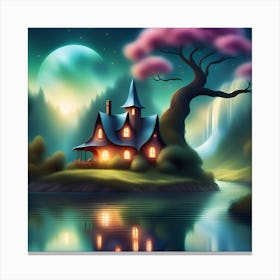 Fairytale House By The Lake Canvas Print