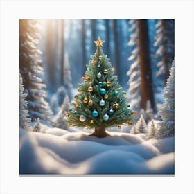 Christmas Tree In The Snow 17 Canvas Print