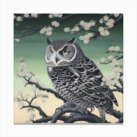 Ohara Koson Inspired Bird Painting Eastern Screech Owl 2 Square Canvas Print