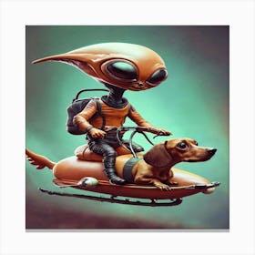 Alien Riding A Dachshund Canvas Print