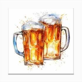 Watercolor Beer Mugs 2 Canvas Print