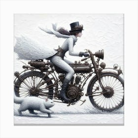 Steampunk Woman On A Motorcycle Canvas Print