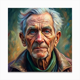 Portrait Of Elderly Man With Blue Eyes And Wrinkled Skin Canvas Print