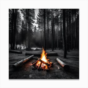 Campfire In The Forest 4 Canvas Print