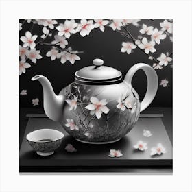 Firefly An Intricate Beautiful Japanese Teapot, Modern, Illustration, Sakura Garden Background 35390 1 Canvas Print